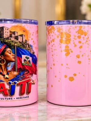 Pink Haiti themed cup with flag